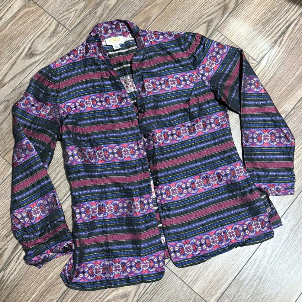 Talbots Vintage Silk Jacquard Tapestry Blazer Multicolor Red Blue Black Purple M